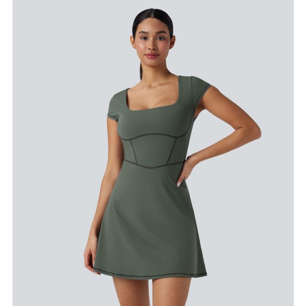 HALARA NTW Plush Squzre Neck Corset 2-in-1 Mini Casual Dress with Pocket